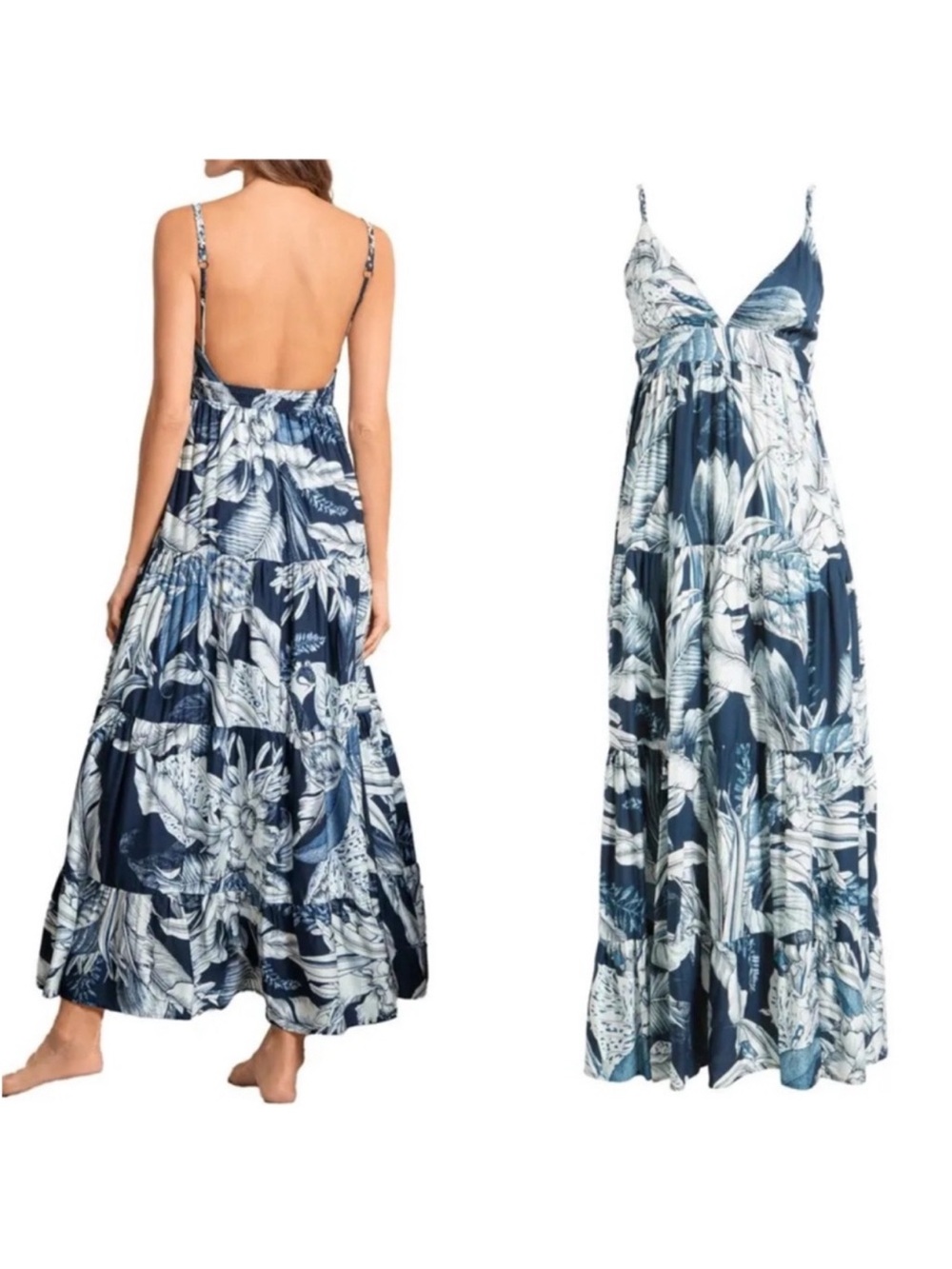 NWT MAAJI Large Calla Lily Juliette Navy & White Floral Maxi Dress Orig$185